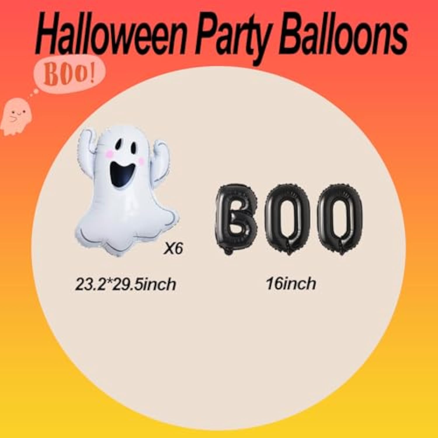 Halloween BOO Balloon Set 9PCS Black Foil Mylar Balloons for Spooky Party Decorations