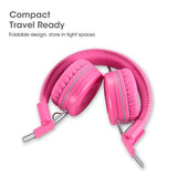 Kids K22 Wired Headphones, Foldable, 5ft Cord, 3.5mm Jack, Pink