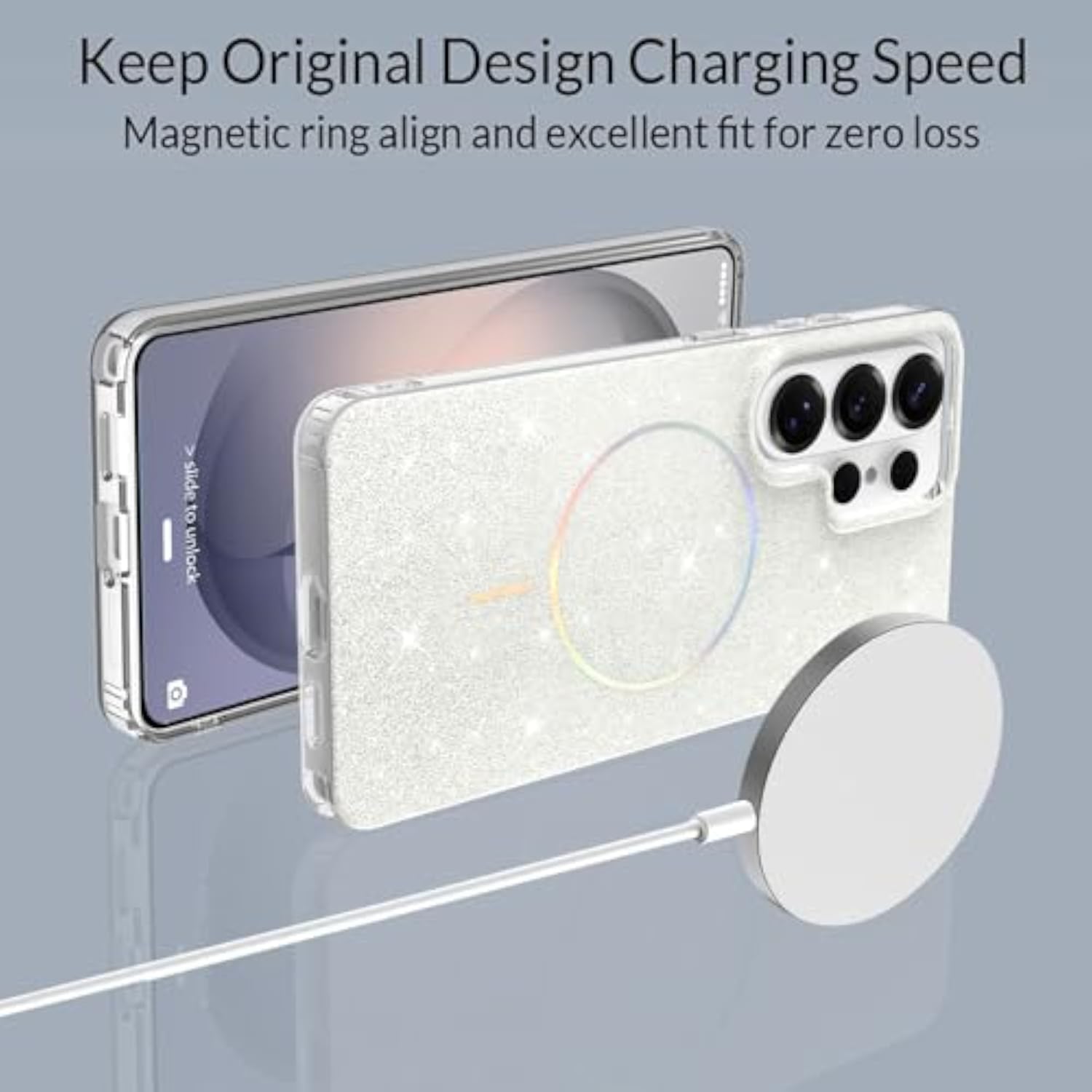 Samsung Galaxy S26 Ultra Case with White Glitter Magnetic Aesthetic Design