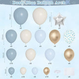 Dusty Blue Balloons Arch Kit, Different Sizes 18 12 10 5Inch Fog Blue Sand White Champagne Gold Latex Confetti Star Foil Balloon For Boys Baby Bridal Shower Birthday Boho Party Decorations