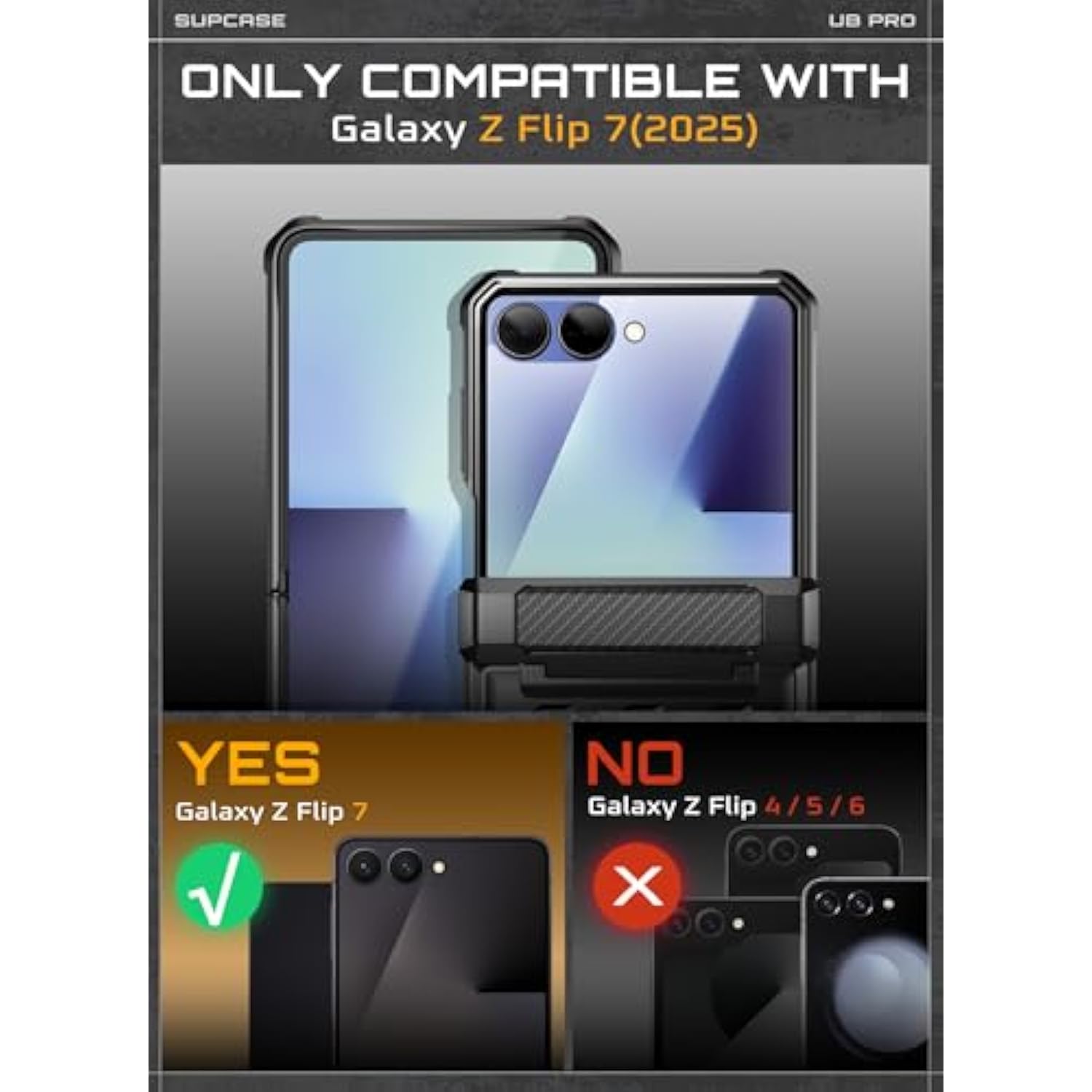 SUPCASE for Samsung Galaxy Z Flip 7 Case with Built-in Stand & Belt-Clip (Unicorn Beetle Pro), [Hinge Protection] [Front Tempered Glass Screen Protector] Full Body Military-Grade Phone Cover, Black