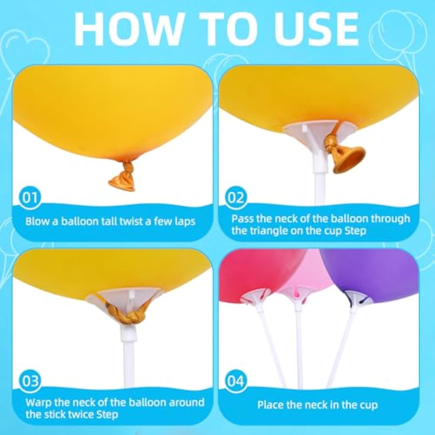 Balloon Sticks 100Pcs Balloon Stick And Cup For Party Wedding