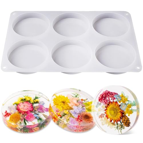 Extra Deep Resin Coaster Molds Silicone, 4 Inches Large 6 Cavity Silicone Molds For Resin, Round Epoxy Coaster Molds For Cups Mats, Diy Craft