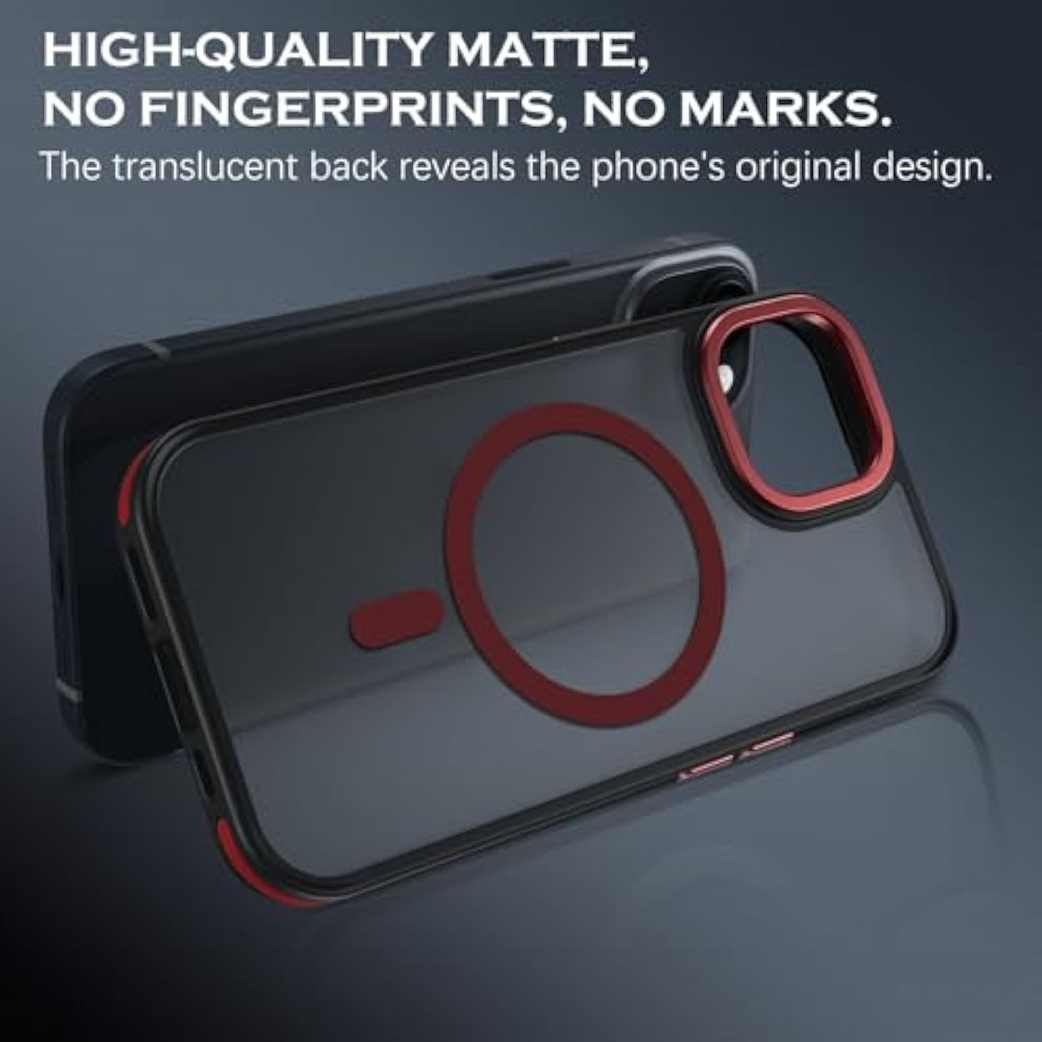 Case For Iphone 14, Iphone 13 Phone Case 6.1-Inch,Magnetic [Compatible With Magsafe] Support Wireless Charging Slim Translucent Matte Men Women Shockproof Protective Back Cover, Black/Red