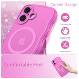 For Iphone 16 Case Cute, Curly Wave Iphone16 Phone Case [Compatible With Magsafe], [Full Camera Protection] Slim Shockproof Translucent Matte 16 Magnetic Cover For Women Girls, Berry Pink