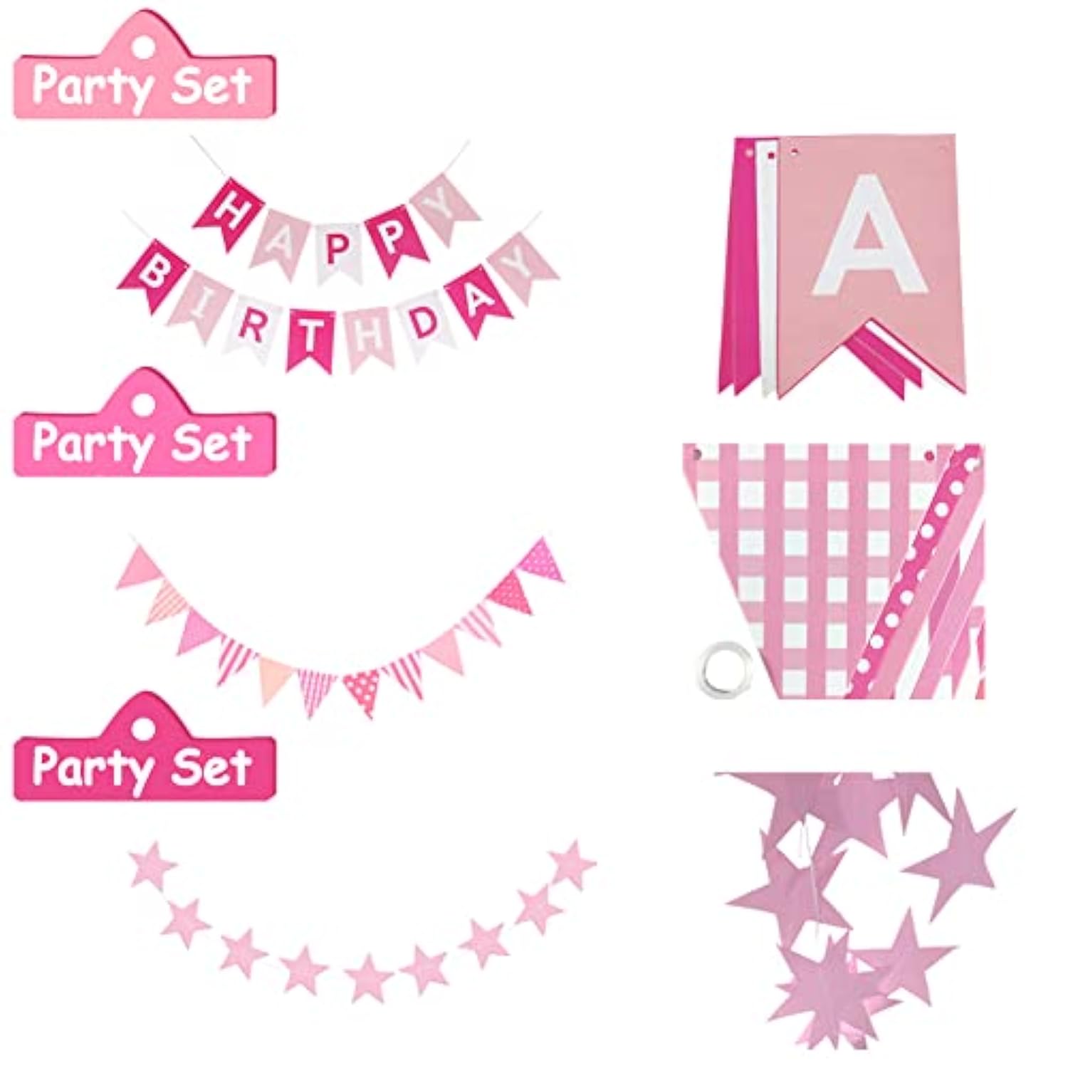 Pink Birthday Party Decorations, Light Pink And White Decor With Happy Birthday Banner, Tissue Pom Pom Flowers, Hot Pink And White Balloons, Pink Foil Curtain, Bday Party Supplies For Women