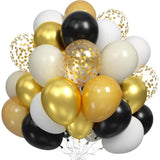 60pcs Black Gold Beige Balloons with Metallic Confetti for Party Decorations