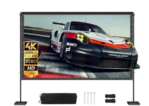 120 inch Outdoor Projector Screen with Stand, Portable Projector Screen 16:9 HD 4K, Movies Screen with Carry Bag for Outside Backyard, Indoor