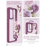 For Samsung Galaxy A52 5G Case, Galaxy A52 Case, Military Grade Drop Tested Hard Back & Soft Edge Slim Flower Women Girls Protective Cover + Tempered Glass Screen Protector (Purple)