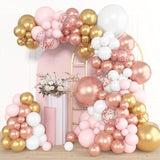 153Pcs Rose Gold Balloon Garland Arch Kit, Different Sizes 18 12 10 5 Inch Pink White Gold Latex Metallic Confetti Balloons For Girls Graduation Birthday Bridal Baby Shower Party Decorations