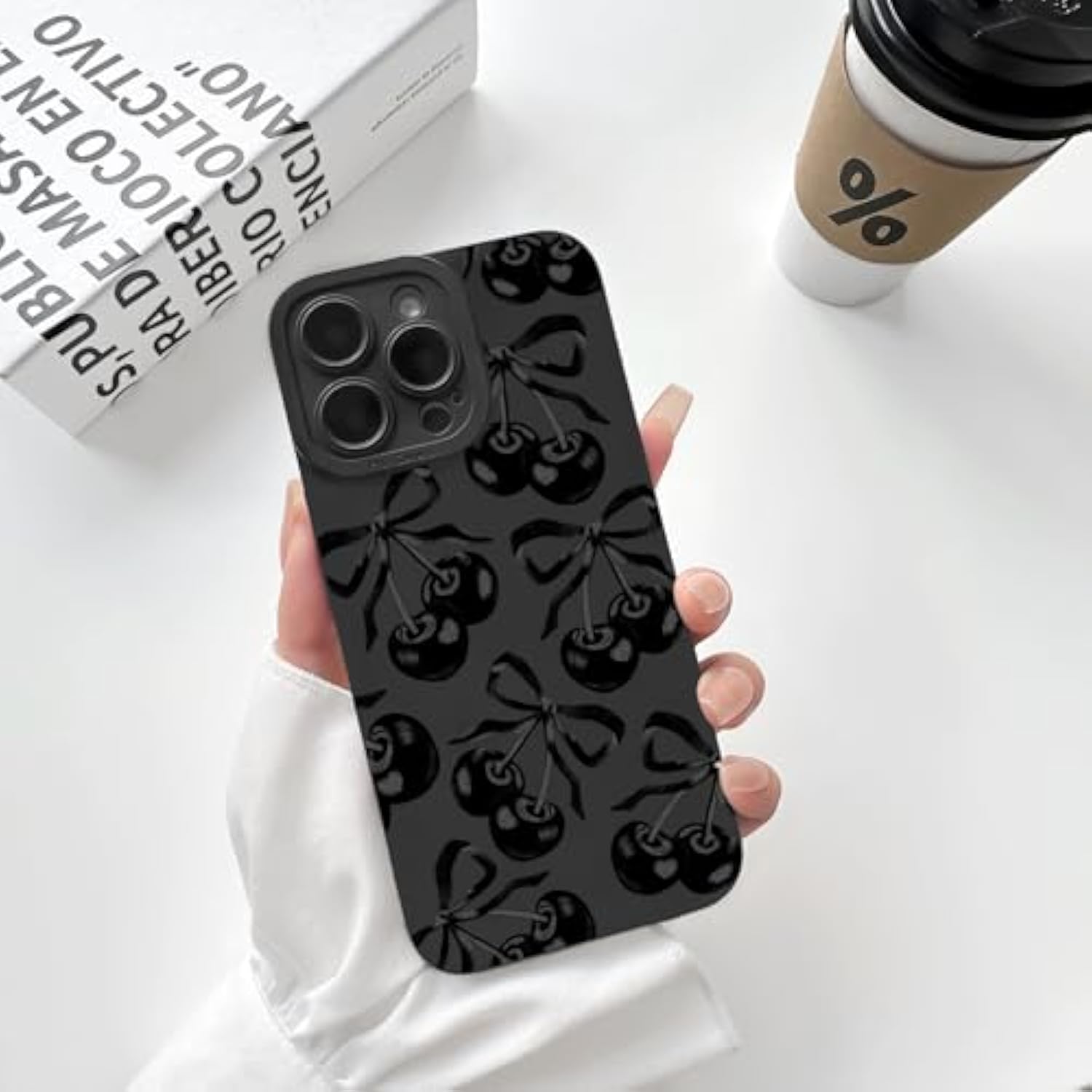 Compatible For Iphone 14 Pro Max Case Cute Aesthetic Ribbon Bowknot With Black Design For Girls Women Soft Tpu Shockproof Protective Girly For Iphone 14 Pro Max Case-Cherry Bow