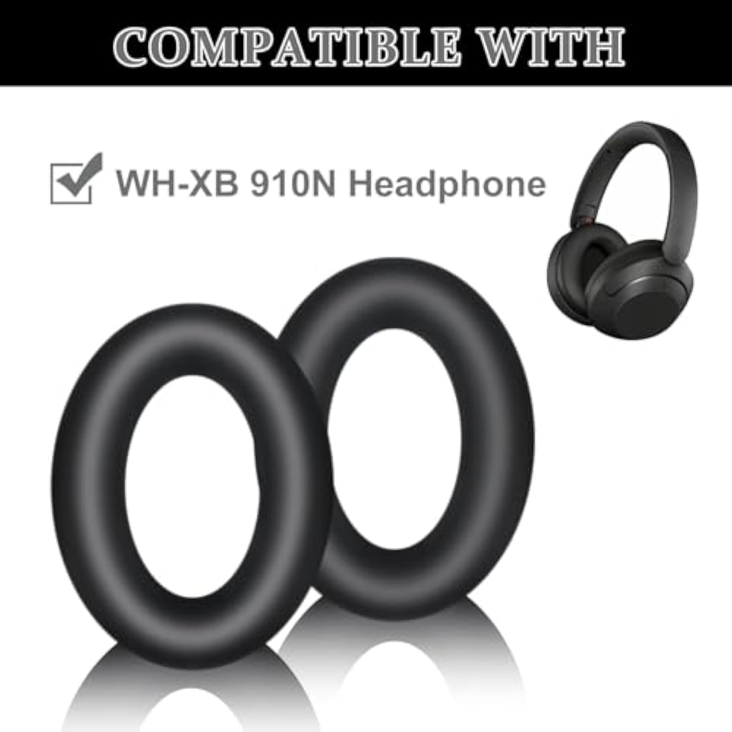 Wh-Xb910N Replacement Ear Pads For Sony Wh-Xb910N Headphones, Zipper Headband Cover For Whxb910N, Earpads With High Density Memory Foam Earmuff Protective Cover, 3 In 1 Ear Cushions(Black)