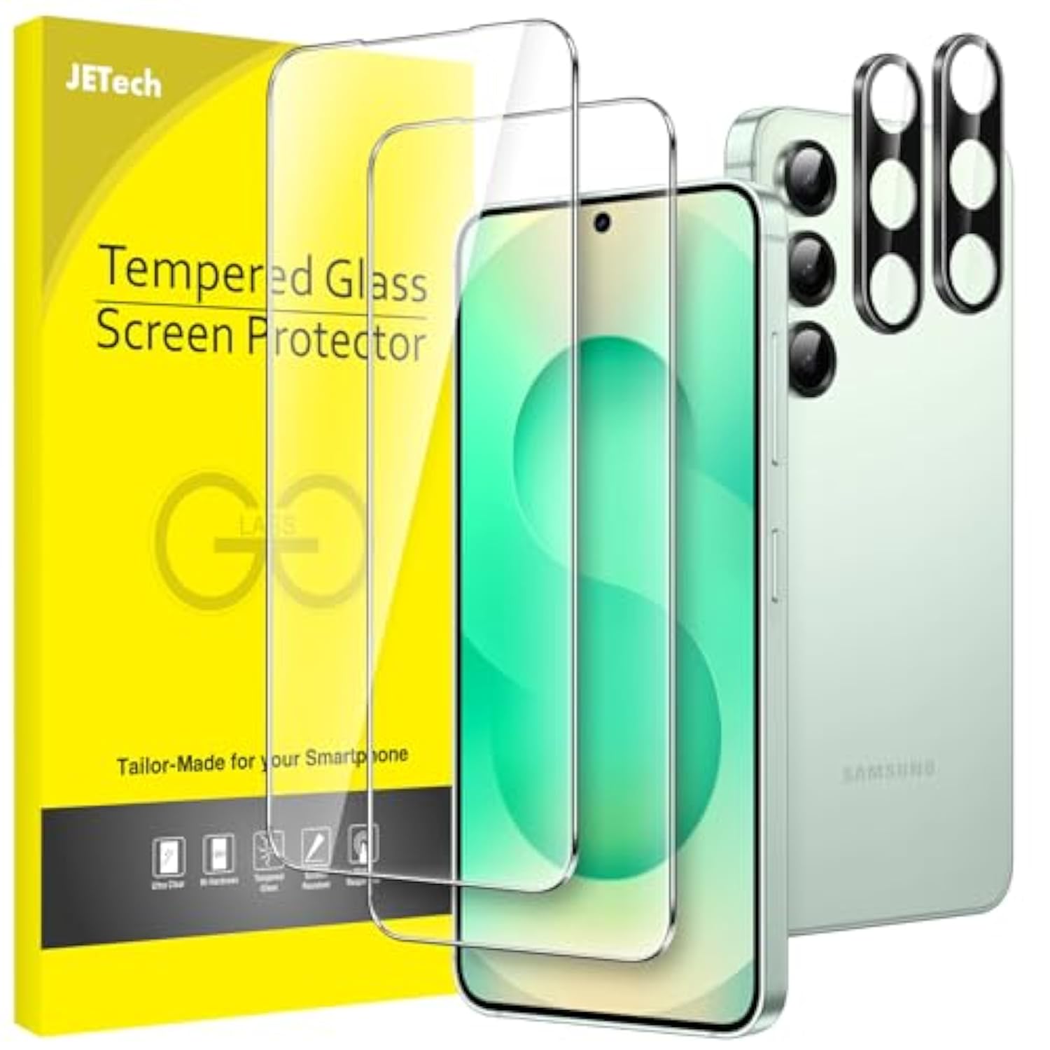 JETech Screen Protector for Samsung Galaxy S25+ / S25 Plus 5G with Camera Lens Protector, Tempered Glass Film, Fingerprint ID Compatible, HD Clear, 2-Pack Each