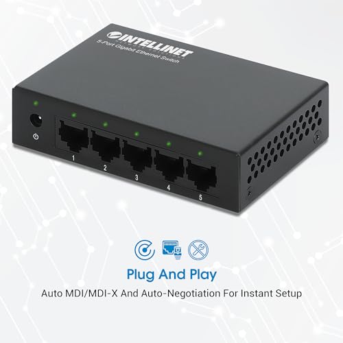 Intellinet 5-Port Gigabit Ethernet Network Switch, Ethernet Splitter - Unmanaged | Plug & Play | Auto Traffic Optimization | Fanless Metal Housing - For Computer Networking Hub, Desktop 530378