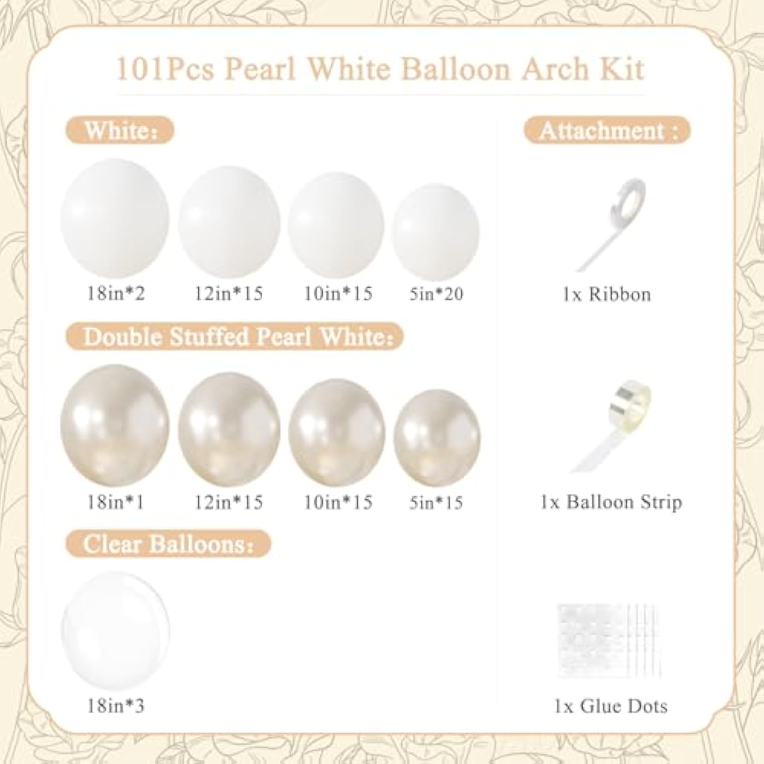 Pearl White Balloon Arch Kit 101pcs for Weddings, Showers, Birthdays & Party Décor
