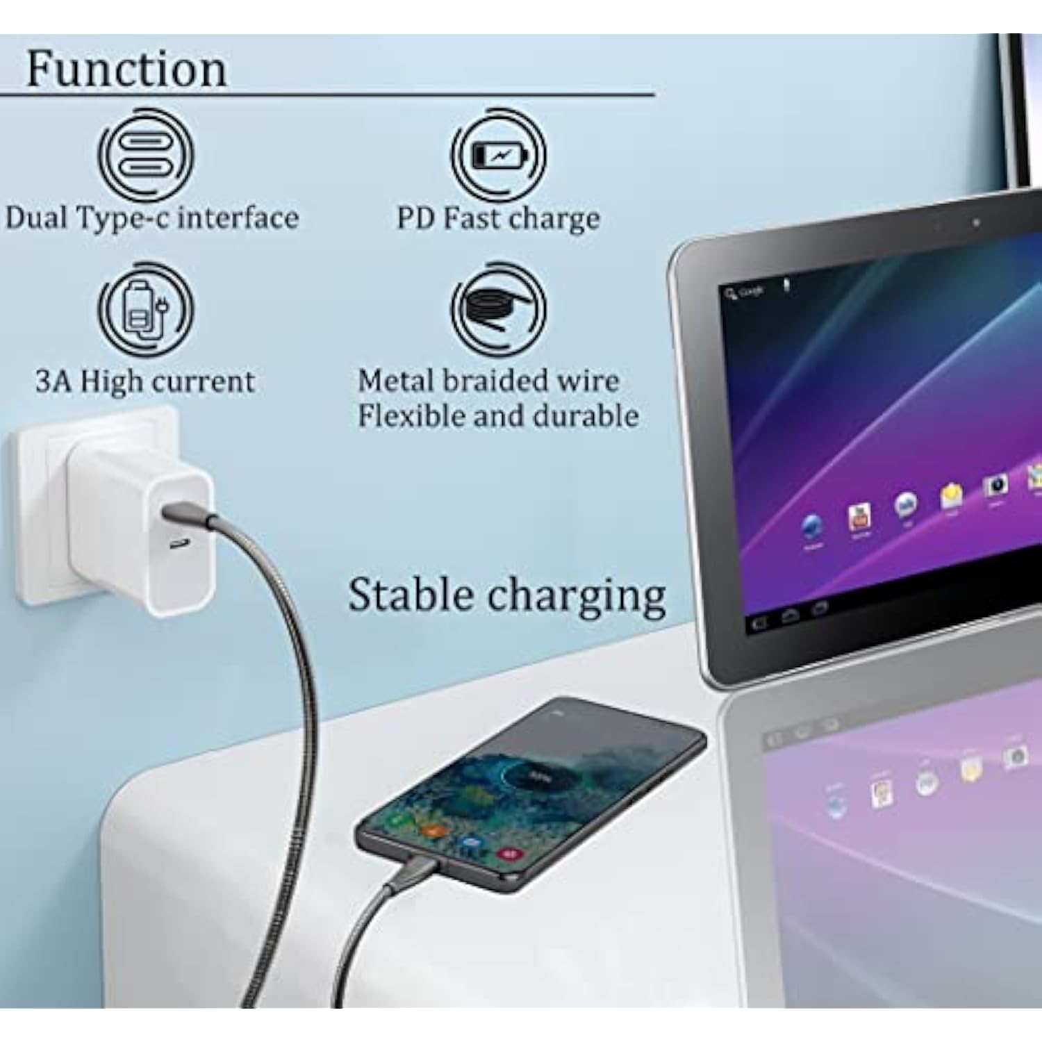 Dual Type-C Male Cable Usb C To Usb C Cable Metal Braided Cable With Insulatio