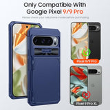 Cenmaso For Google Pixel 9 Pro Case/Pixel 9 Case With Card Holder (4 Cards) & Sliding Camera Cover & Kickstand?Rfid Blocking? Fullbody Shockproof Wallet Phone Case For Pixel 9/9 Problue