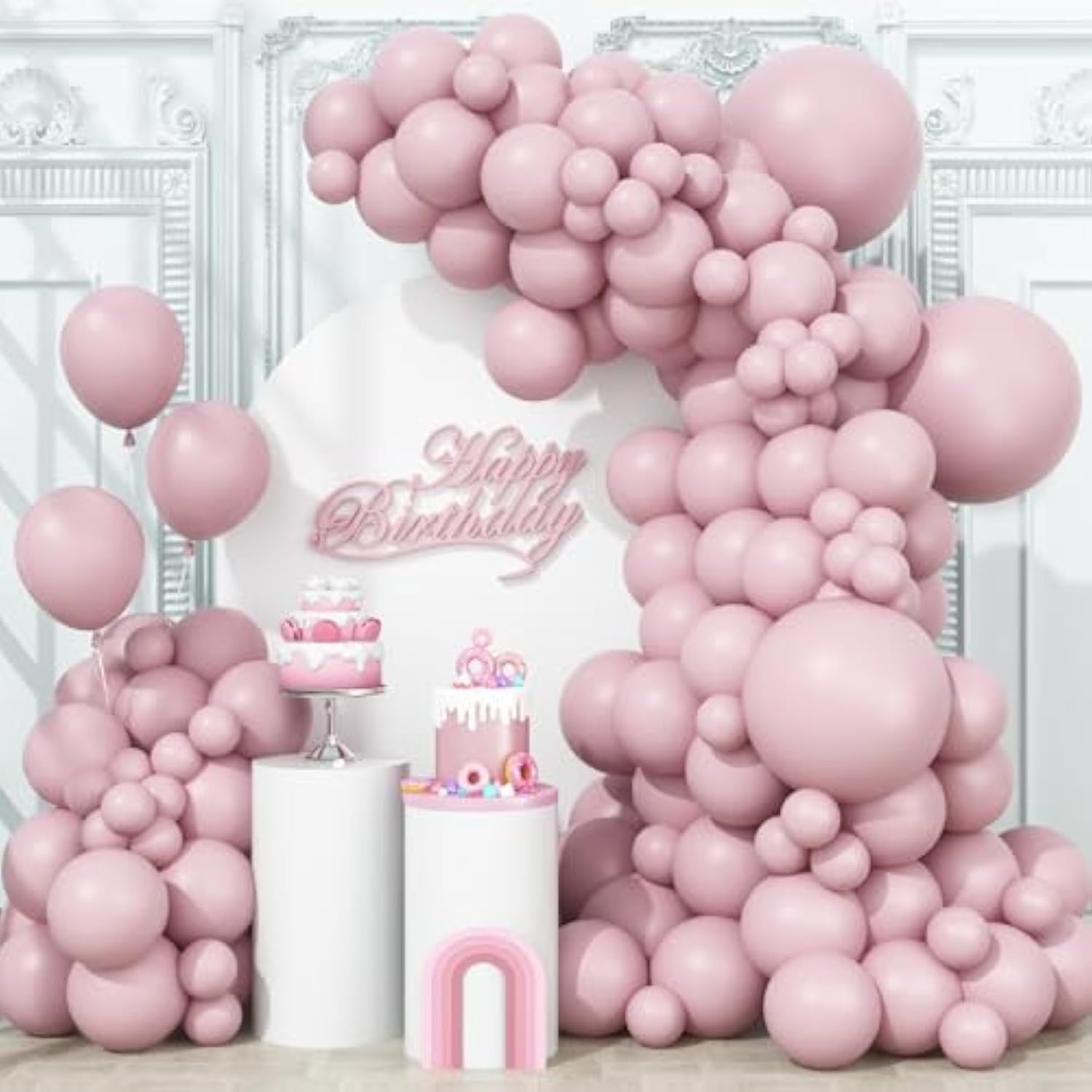 Dusty Pink Balloons Different Sizes, 123 Packs Retro Fog Pink Balloons, Pack Of 18 12 10 5 Inch Boho Balloon Garland Arch Kit For Girls Women Birthday Baby Shower Wedding Bridal Valentines Day