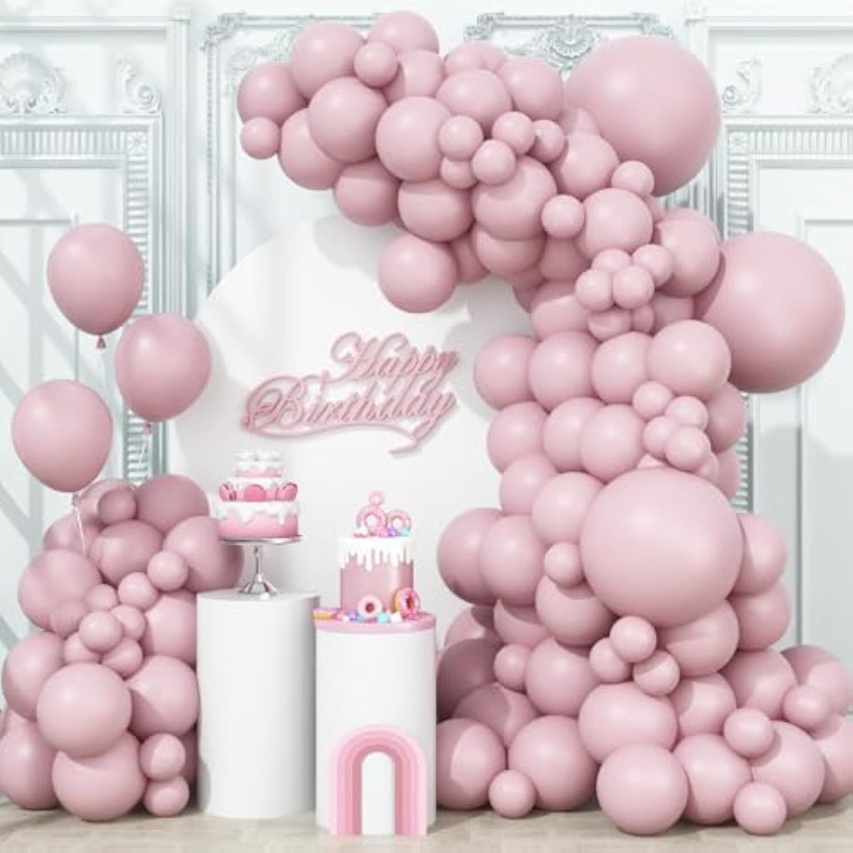 Dusty Pink Balloons Different Sizes, 123 Packs Retro Fog Pink Balloons, Pack Of 18 12 10 5 Inch Boho Balloon Garland Arch Kit For Girls Women Birthday Baby Shower Wedding Bridal Valentines Day
