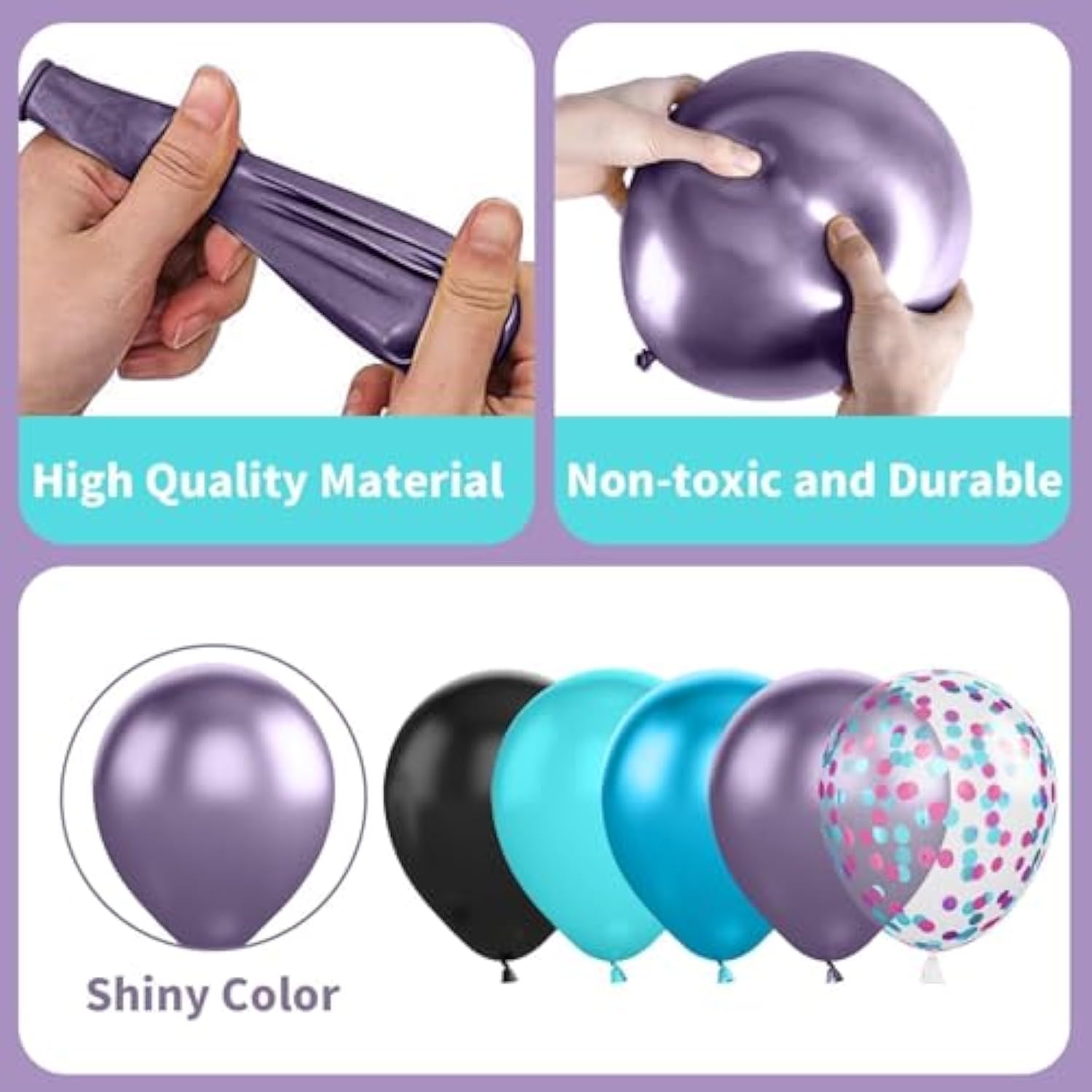 Black Purple Blue Balloon,60 Pcs 12 Inches Metallic Blue Purple Teal Balloons Confetti Balloons For Kids Video Game Party Decoration Baby Shower Engagement Party Supplies