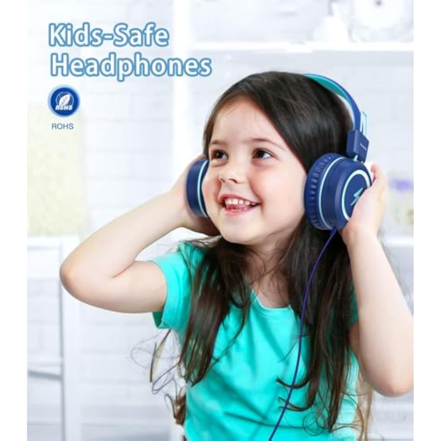 Kids Headphones With Led Lights For School, Upgrade Usb Type C Kid Headphone With Microphone, Volume Limiter 85/94Db, Wired On Ear Headphones For Boys/Girls/Tablet/Travel -Blue