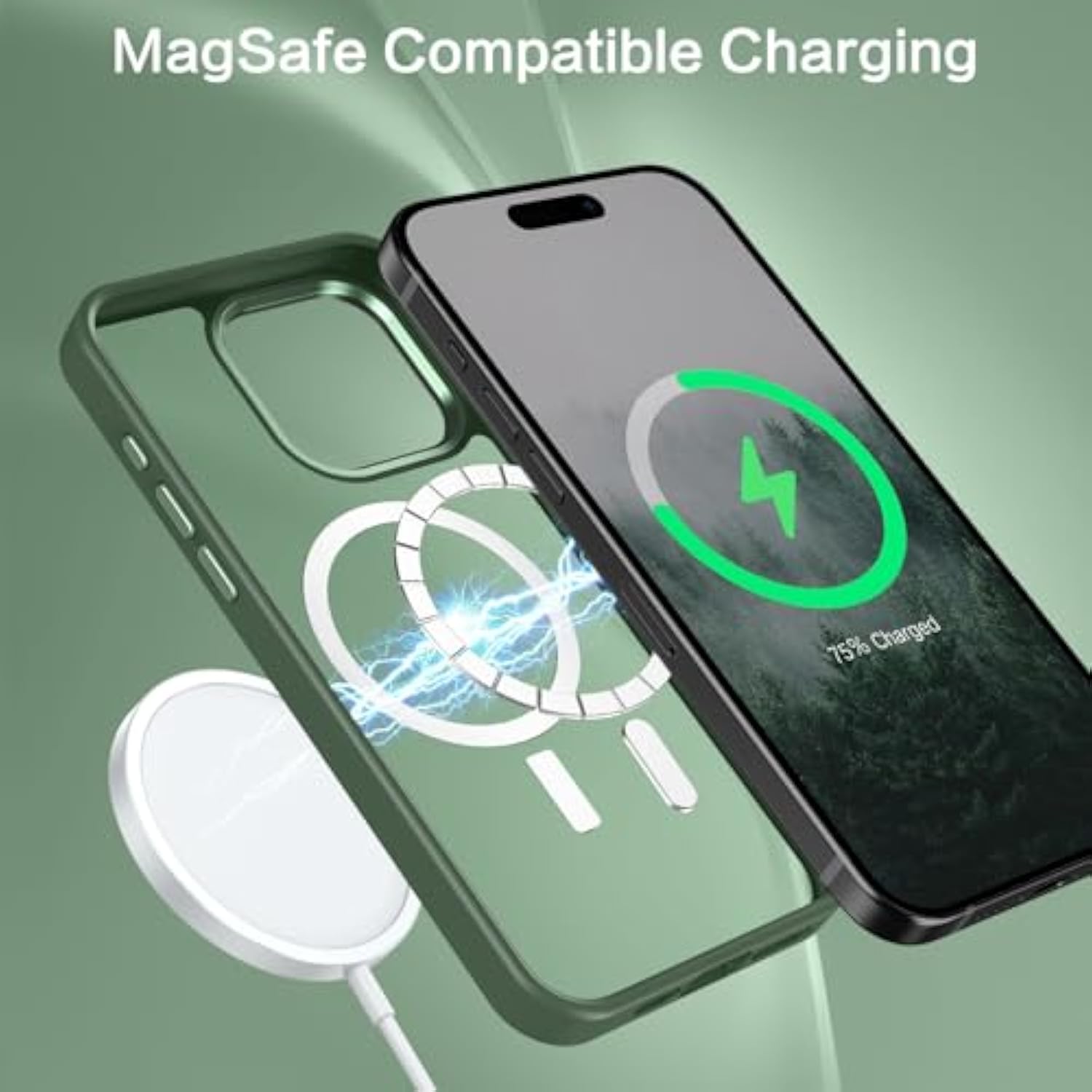 Magnetic For Iphone 15 Pro Max Case,[Compatible With Magsafe] Translucent Matte Frosted Anti-Fingerprint Slim Shockproof Women Men Protective Cover Case For Iphone 15 Pro Max 6.7",Dark Green