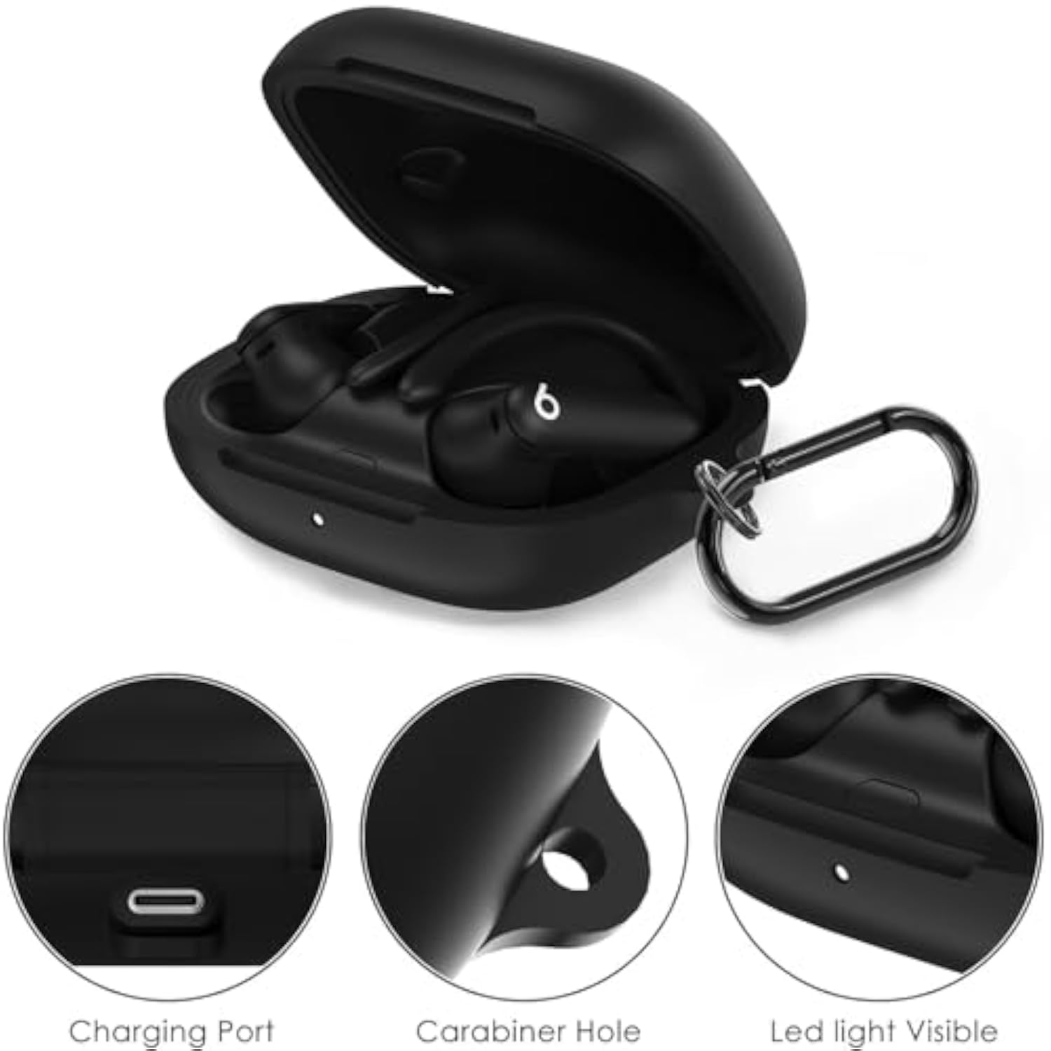 Beats Powerbeats Pro 2 Case with Cleaner Kit, Soft Silicone Case for New Powerbeats Pro 2 Cover Protective Skin with Keychain, Cleaning Pen for Beats Powerbeats Earbuds, Jet Black