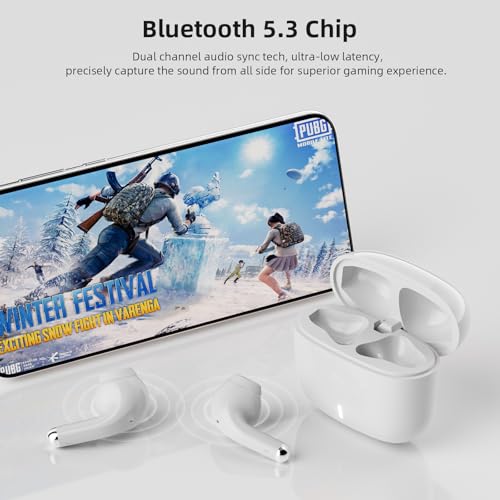 Bluetooth 5.3 Headphones Wireless Earbuds for iPhone 17 16 15 Pro Max, Noise Canceling Stereo in-Ear Earphones Gaming Ear Buds Mic Deep Bass for