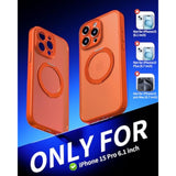 Upgraded 360° Spin Magnetic Stand for iPhone 15 Pro Case, Orange - Compatible with Magsafe, Military Grade Protection, Full Camera Protection, Translucent Matte Phone Case for iPhone 15 Pro