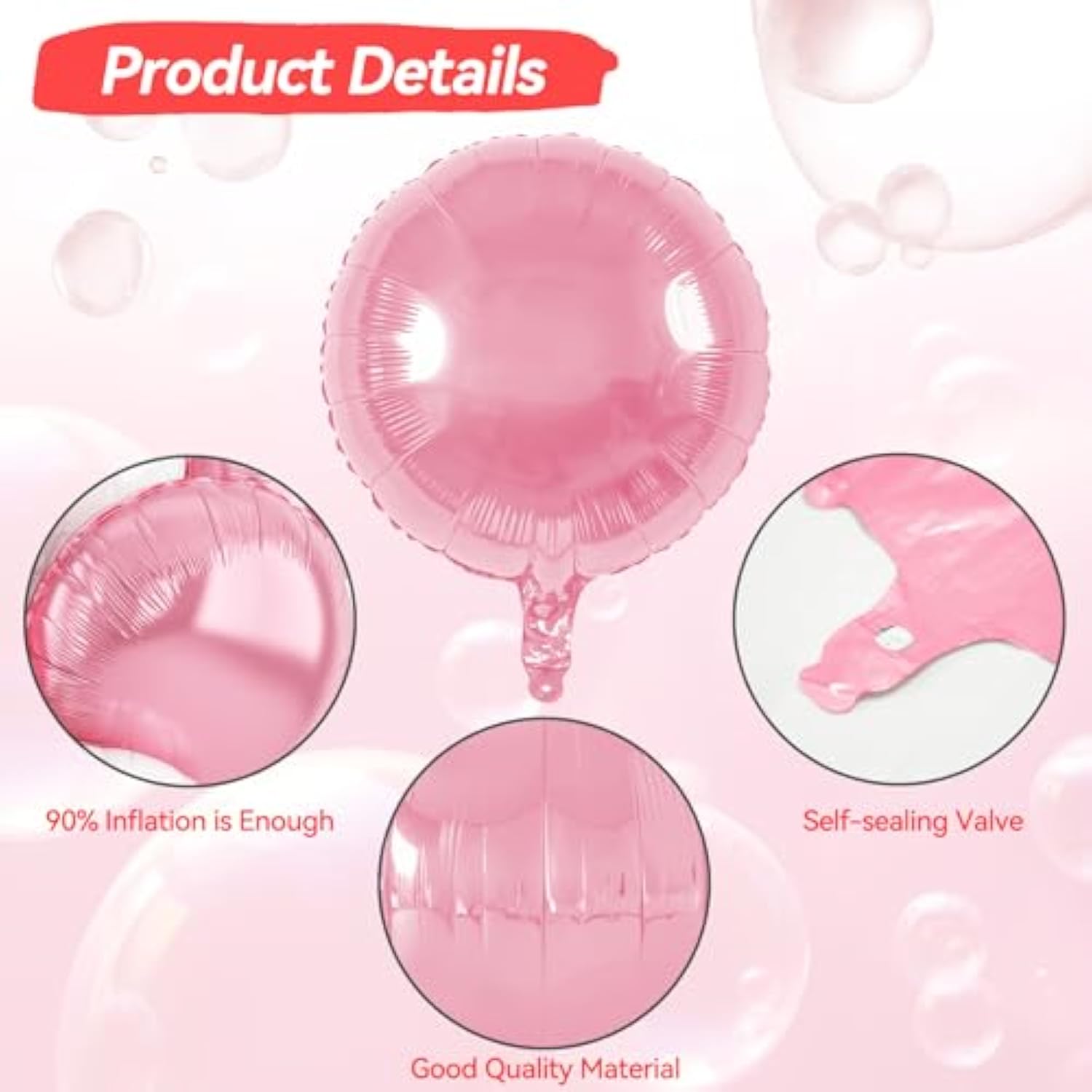 20Pcs 18 Inch Round Foil Balloon, Pink White Round Shaped Balloons, Round Aluminum Foil Helium Balloons For Birthday Party Wedding Bachelorette Anniversary Baby Shower Celebration Decoration