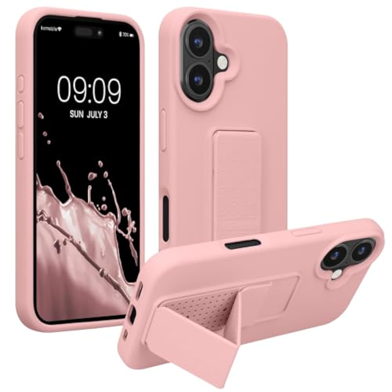 Soft TPU Case for Apple iPhone 16 with Silicone Coating and Hand Strap - Dusty Pink
