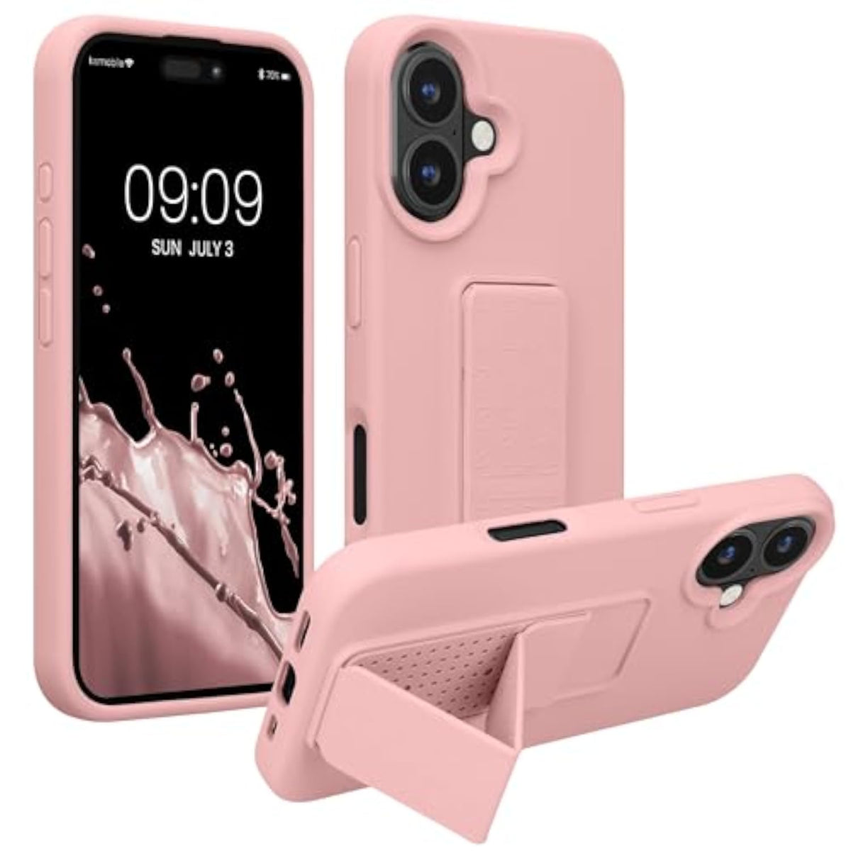 Soft TPU Case for Apple iPhone 16 with Silicone Coating and Hand Strap - Dusty Pink