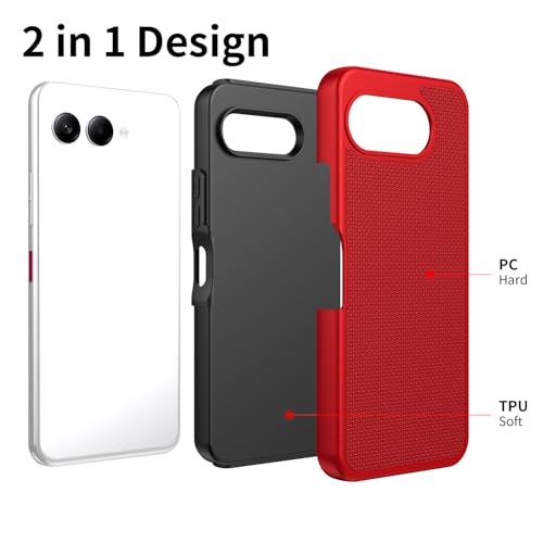 For T-Mobile Revvl 8 Phone Case With Tempered Glass Screen Protector,Dual Layer Heavy Duty Shockproof Protection Cover (Red)