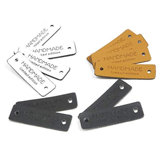 24 Pcs Pu Leather Handmade Tag Label Handmade Tags Button With Holes E