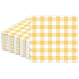100Pcs 6.5 X 6.5Inch Yellow And White Checkered Scalloped Napkins Disposable Yellow Plaid Paper Napkin Gingham Party Decoration For Birthday Picnic Family Dinner Bbq Wedding Baby Shower Party Supplies
