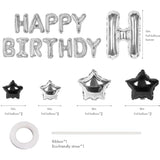 Silver And Black Happy Birthday Decorations For Boys Men Girls Women, Foil Happy Birthday Banner, Fringe Curtains, Star Balloons For Him Her 13Th 16Th 18Th 20Th 21St 25Th 30Th 40Th 50Th 60Th Birthday