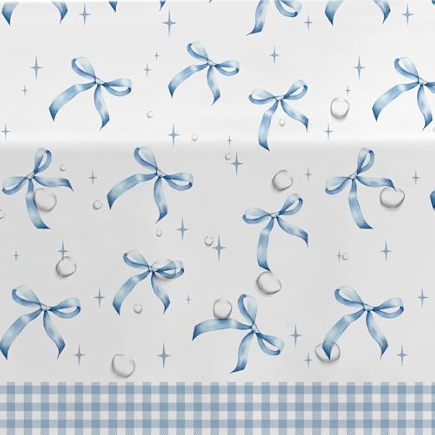 Blue Bow Party Tablecloths – 3-Pack Coquette Disposable Covers for Birthday & Shower