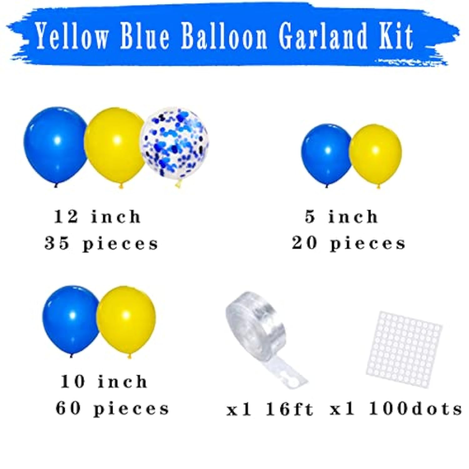 115pcs Royal Blue and Yellow Balloon Arch Kit for Birthday, Baby Shower & More