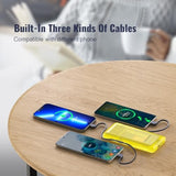 Portable Power Bank, Slim 10000Mah Portable Charger, Usb C Fast Charging External Battery Pack With Built-In Ac Wall Plug, Three Cables Compatible With Iphone Samsung Tablet Etc (Yellow)