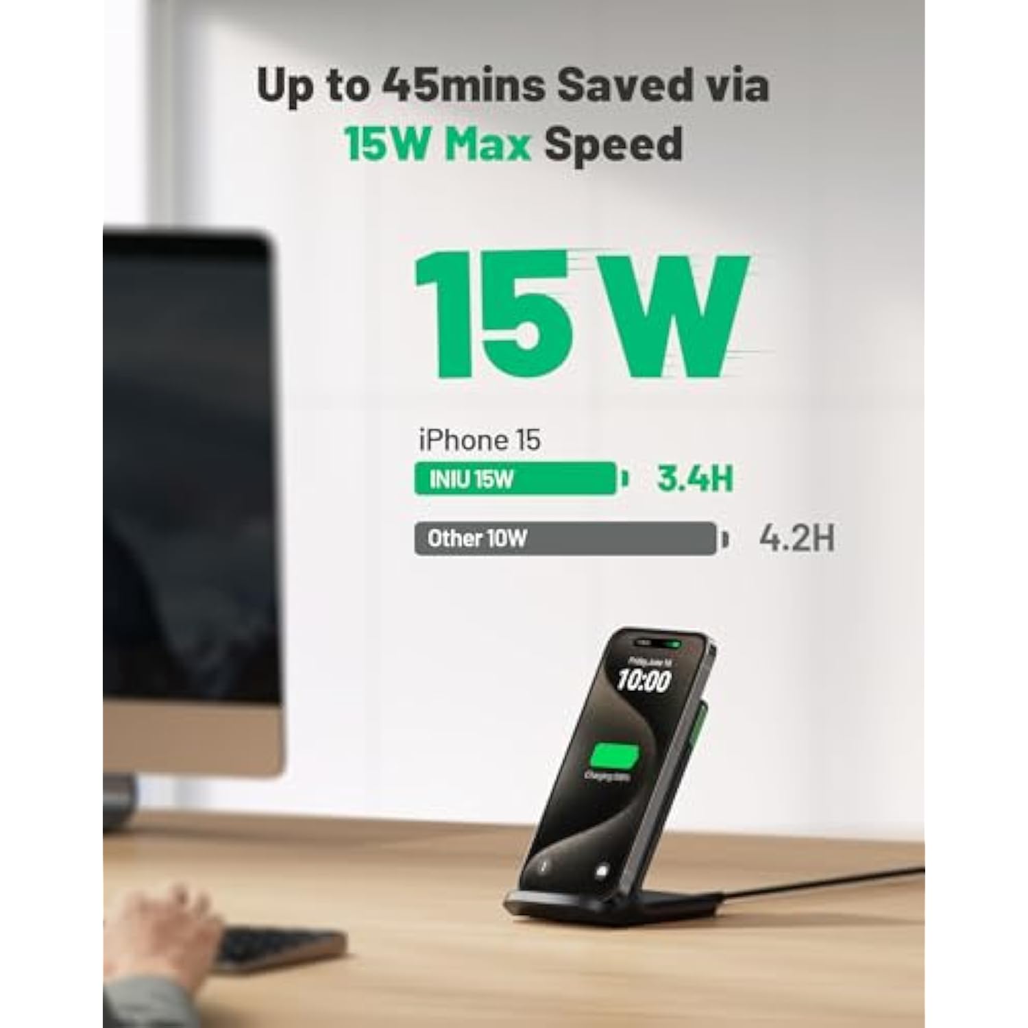 Wireless Charger, 15W Fast Qi Certified Wireless Charging Station With Sleep-Friendly Adaptive Light Compatible With 16 15 14 13 Pro Xs 8 Plus Samsung Galaxy S25 S24 S23 Note 20 Google Etc