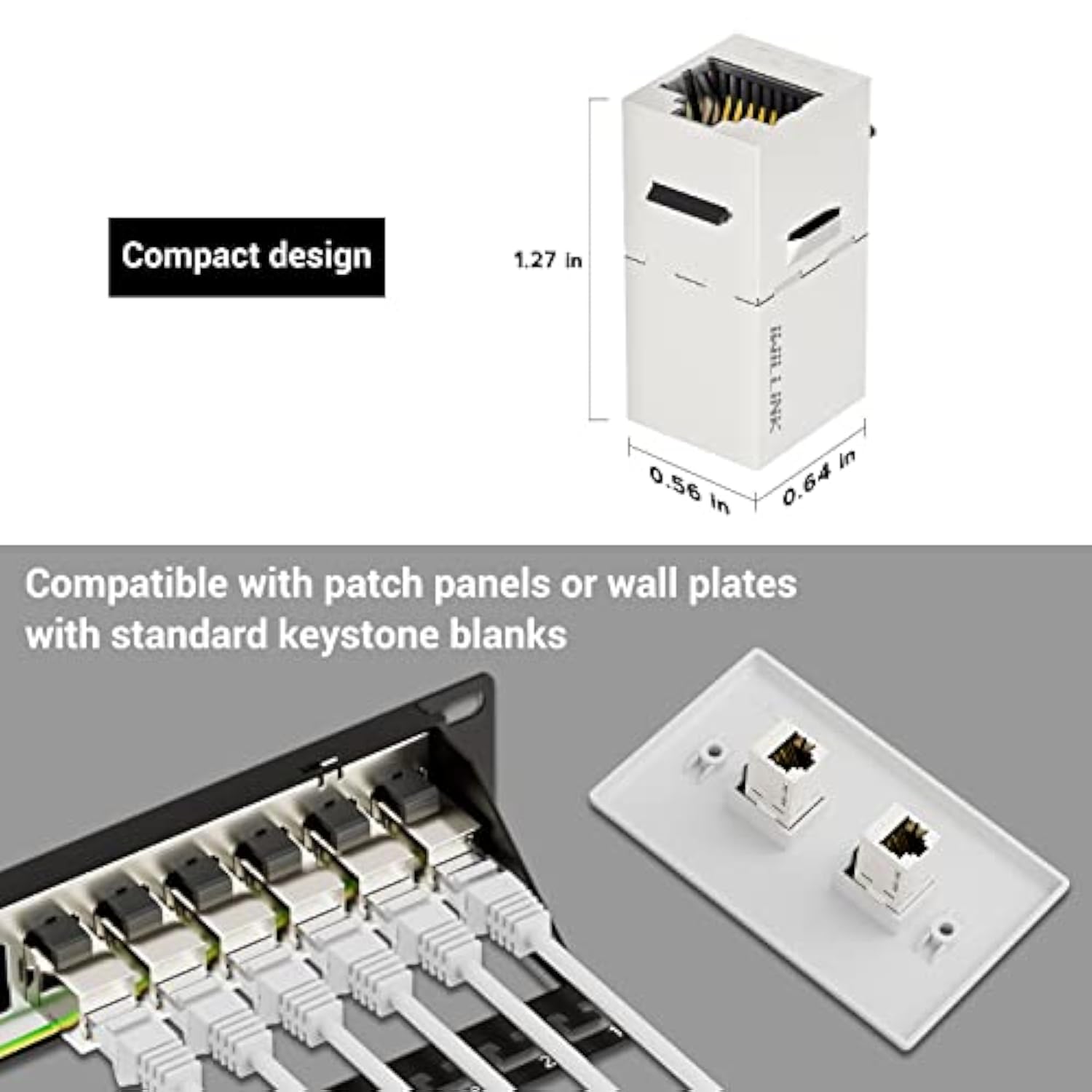 Cat7 Coupler Rj45 Keystone Shielded Coupler 25-Pack, Ethernet Coupler, Female