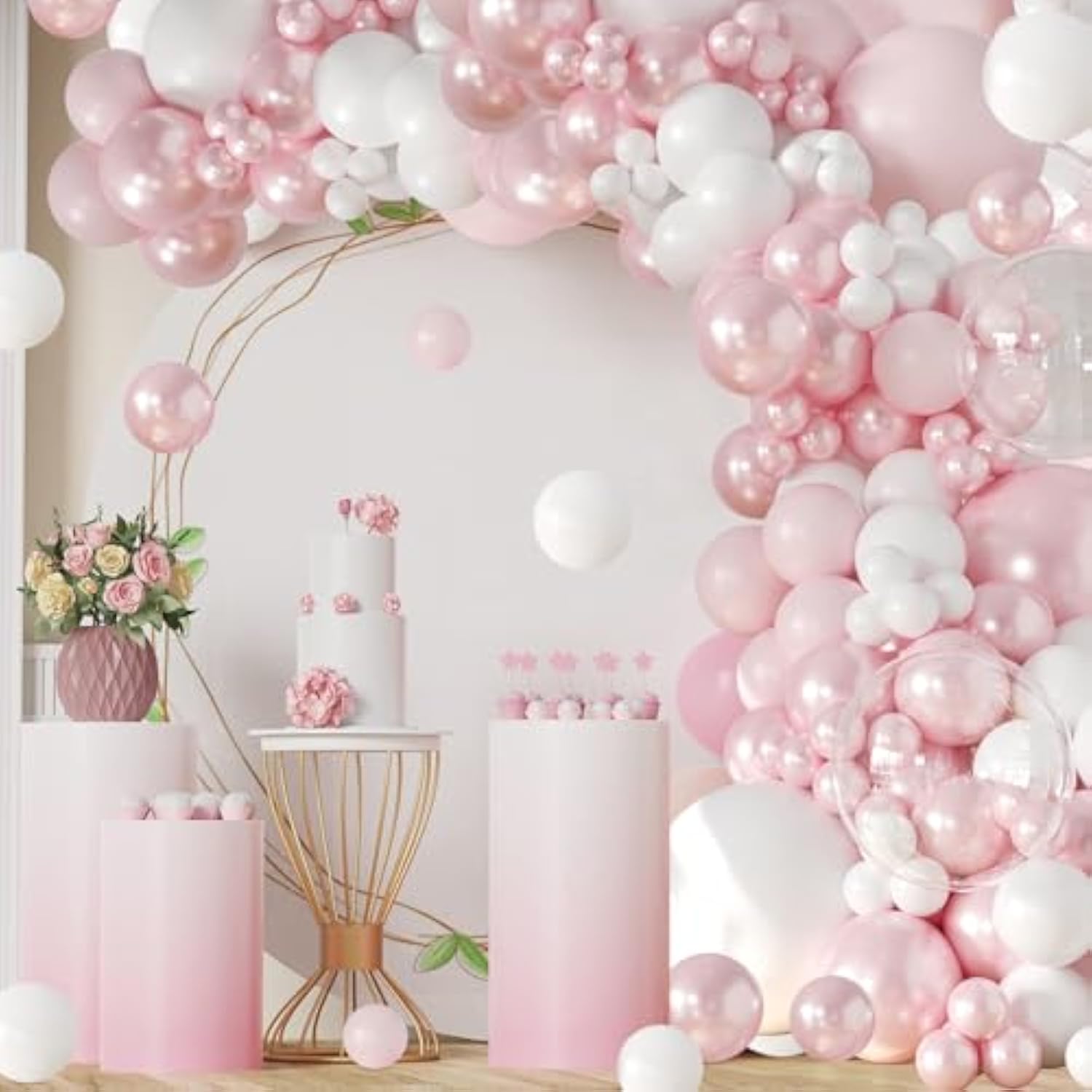108pcs Pink Balloon Arch Kit with Pearl & Macaron Balloons for Parties Events