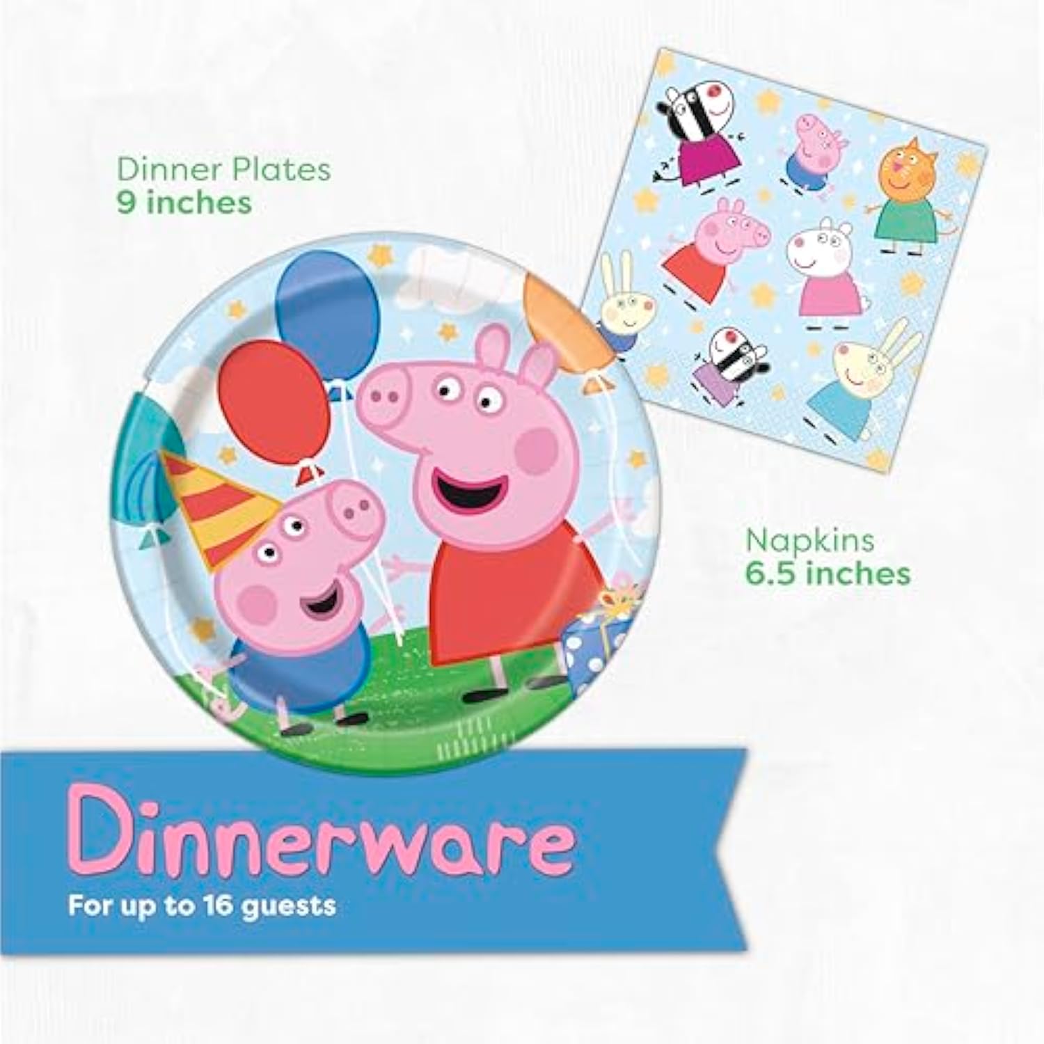 Peppa Pig Birthday Decorations | Serves 16 | Balloons, Tablecloth, Plates, Napkins, Sticker | Peppa Pig Party Decorations