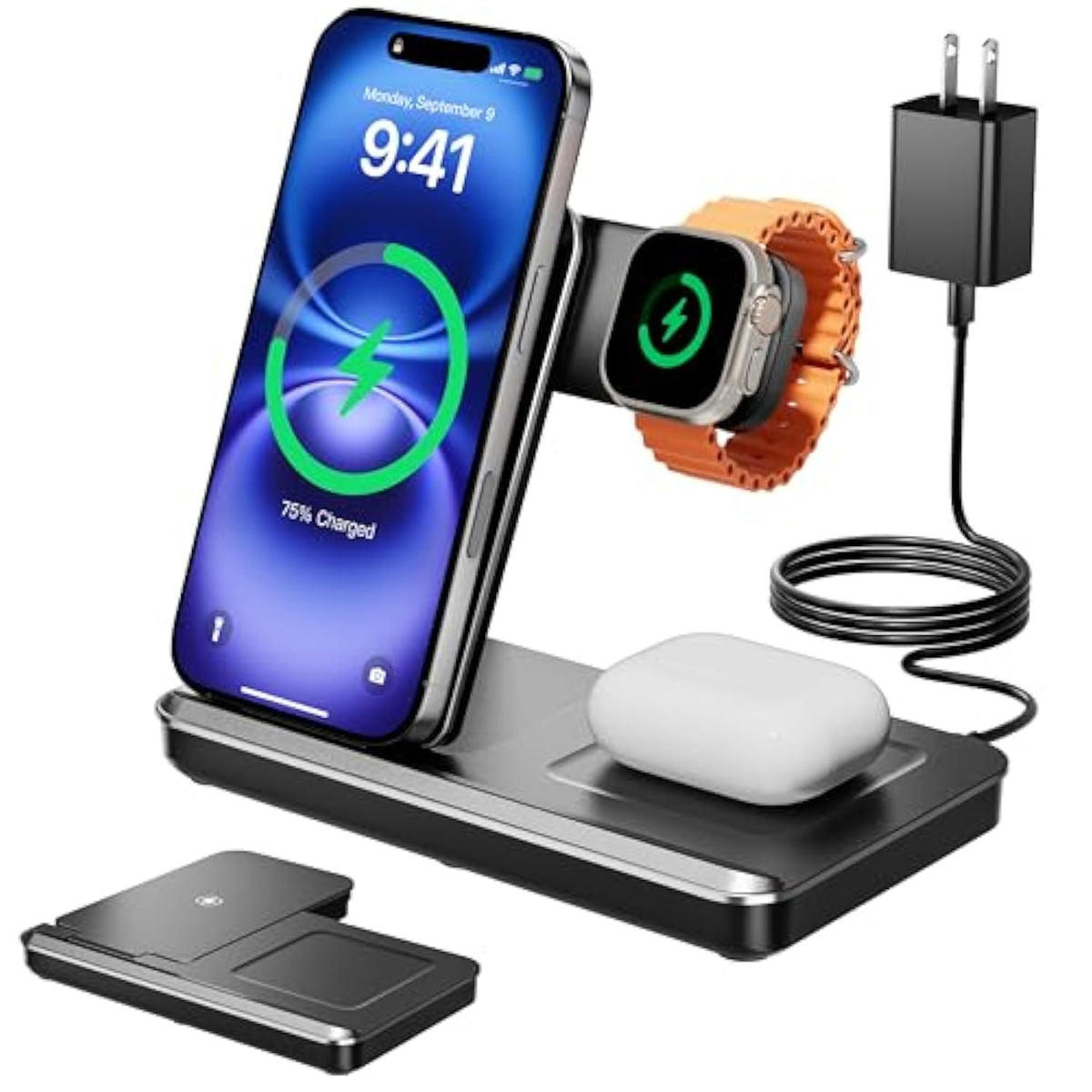 3 In 1 Charging Station For Apple, Foldable Wireless Charger Stand For Iphone 17 16 15 14, Fast Travel Phone Charging Dock For Multiple Devices For Apple Watch Ultra 11 10 9 8, Airpods 4 3 Pro