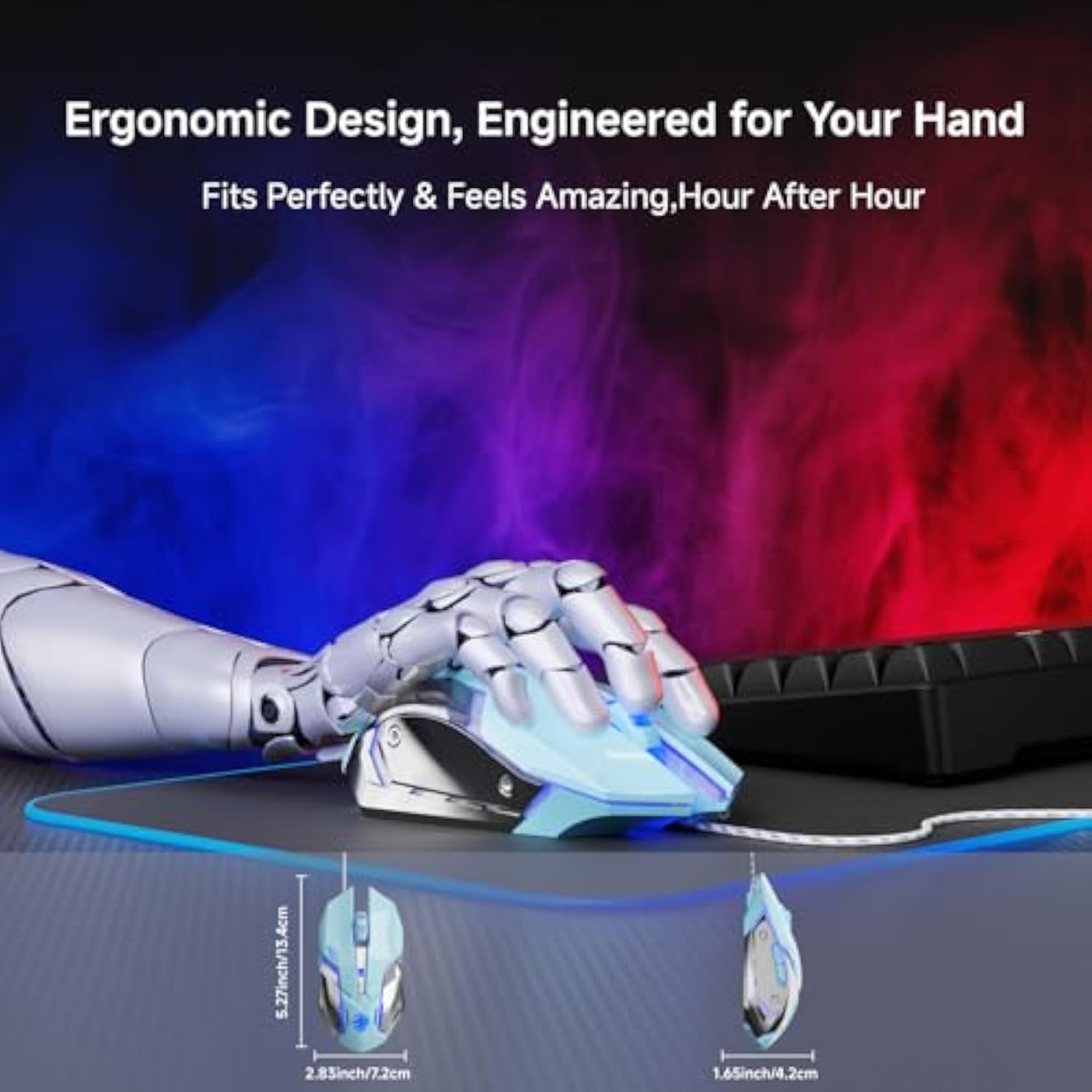 Eweadn G3 Wired Gaming Mouse, 2400 Dpi Wired Optical Mouse With 6 Programmable Macro Buttons, Metal Base, 4-Color Breathing Light For Pc/Laptop/Windows-Blue