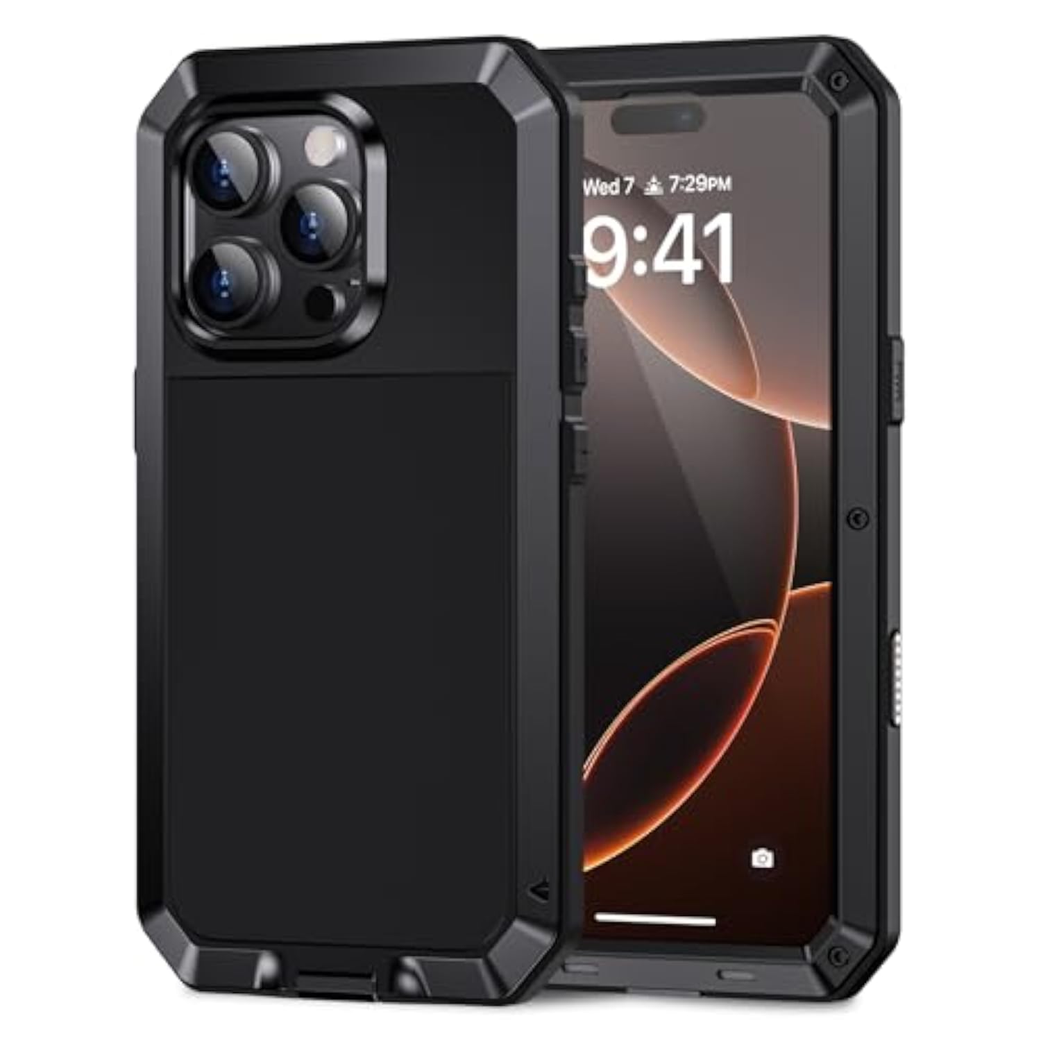 For Iphone 16 Pro Max Case, Metal Heavy Duty Shockproof Tough Rugged Case With Built-In Glass Screen Protector, 360 Full Body Dustproof Strong Protective Phone Case For 16 Pro Max 6.9", Black
