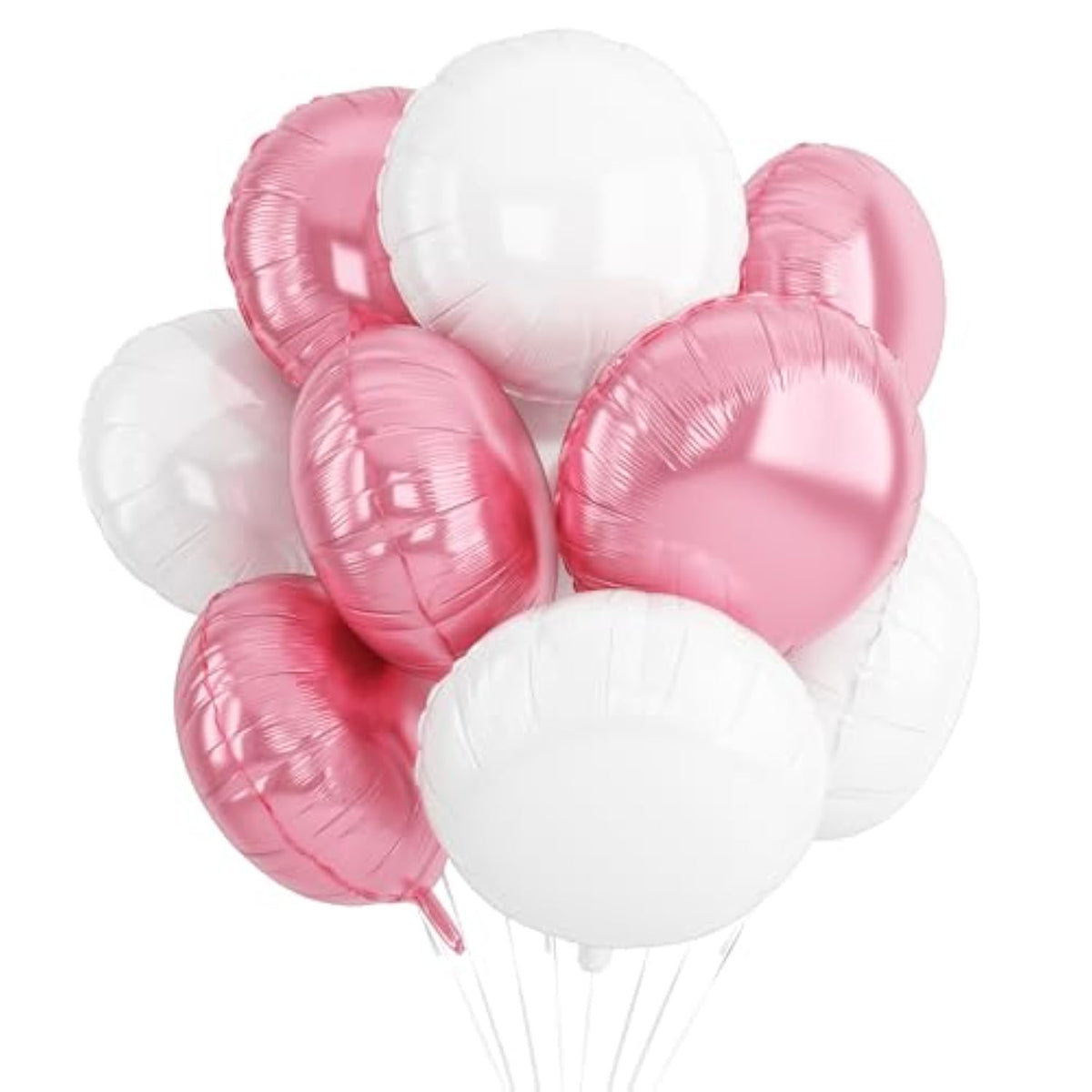 20Pcs 18 Inch Round Foil Balloon, Pink White Round Shaped Balloons, Round Aluminum Foil Helium Balloons For Birthday Party Wedding Bachelorette Anniversary Baby Shower Celebration Decoration