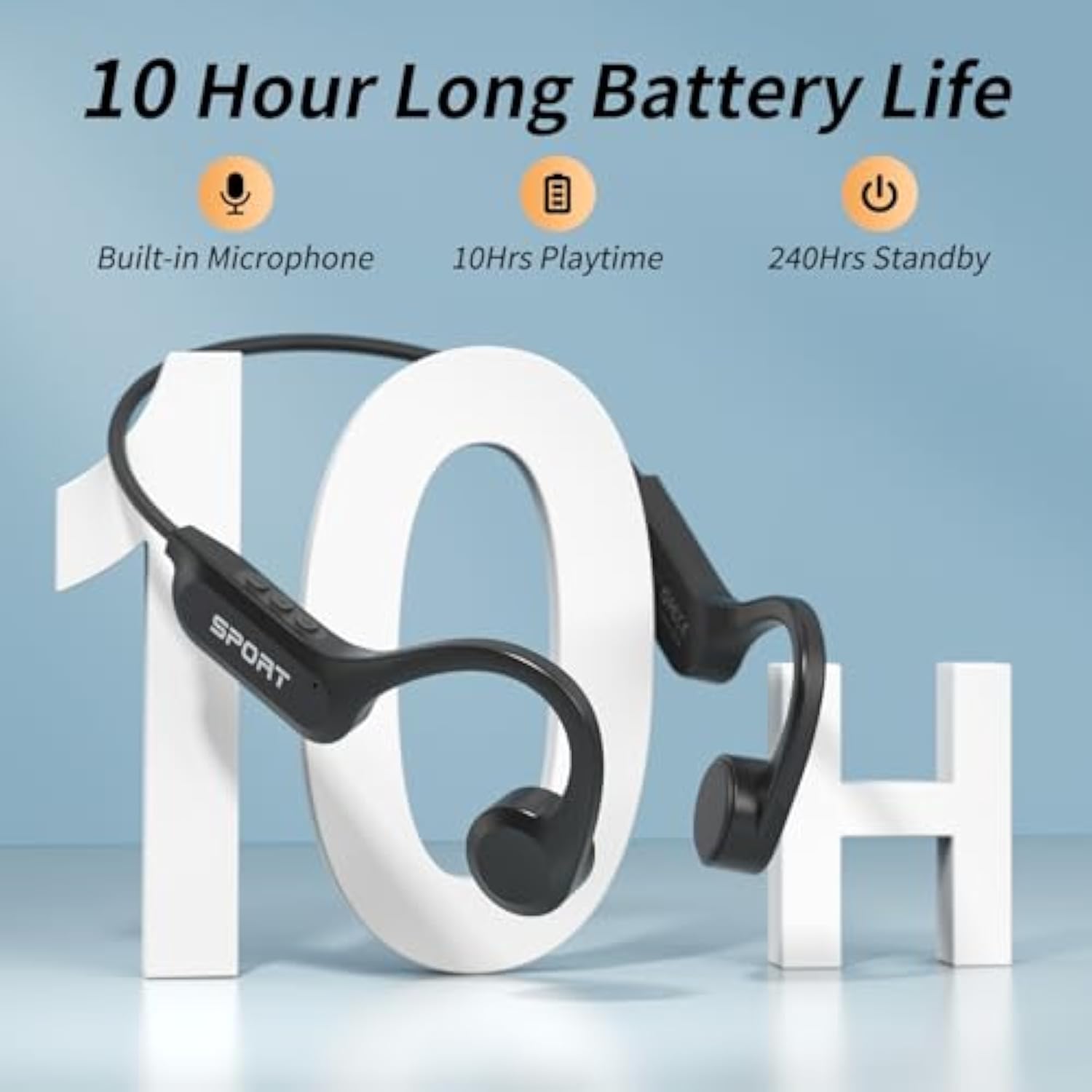 Bone Conduction Bluetooth 5.3 Headphones, IPX6 Waterproof, 8H Playtime for Sports