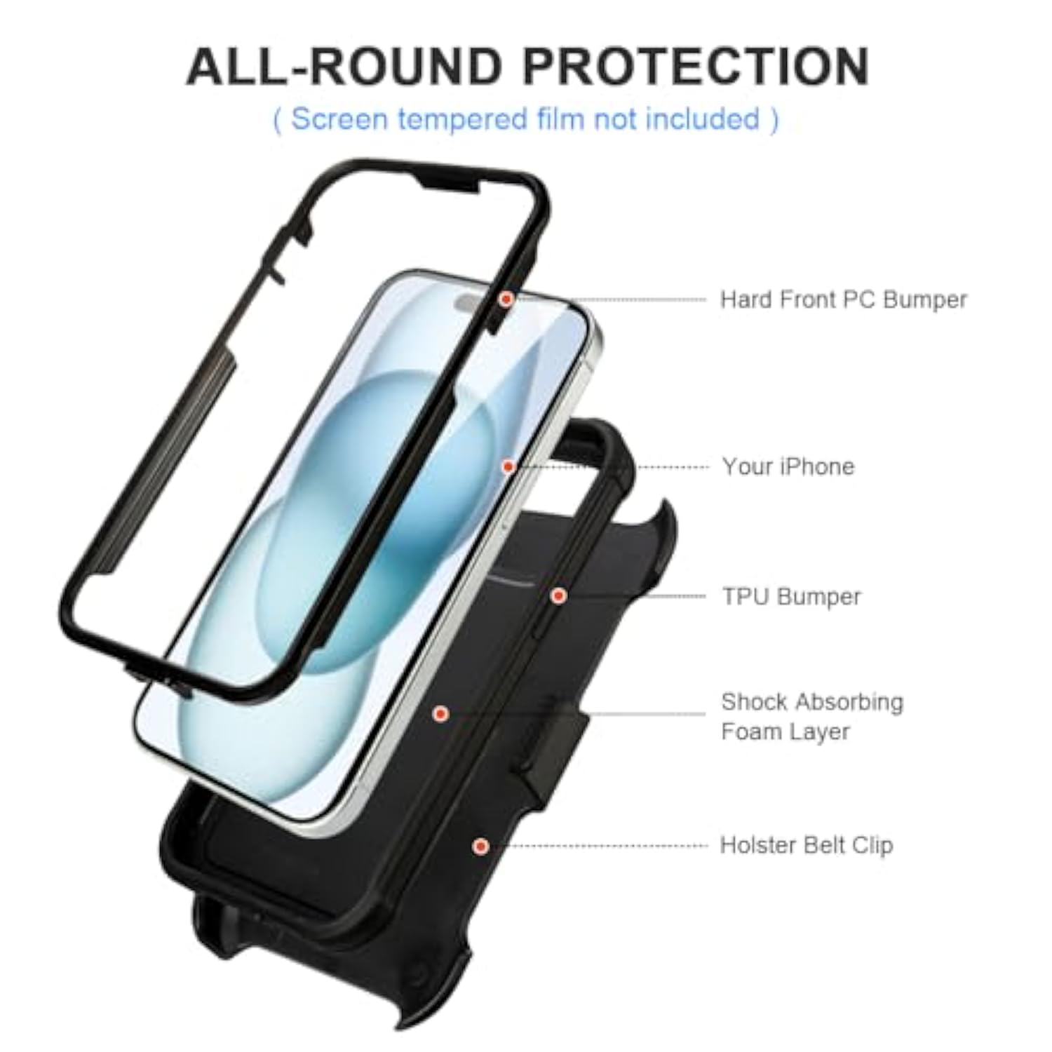 For Defender Iphone 13 Case With Clip,For Holster Iphone 13 Case With Kickstand,For Heavy Duty Iphone13 Phone Case Rugged 2 Layers Of Sturdy,Anti-Drop For Phone Case Iphone 13Case Protective(Black)