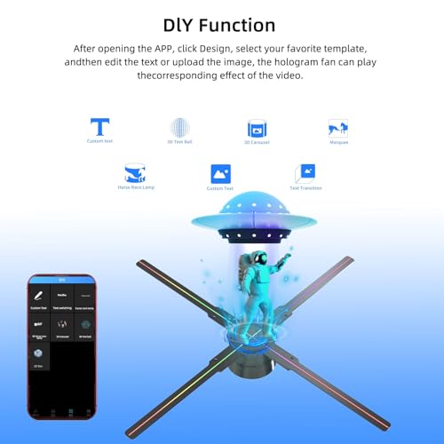 3D Hologam Fan,Spinne With Bluetooth Emote ,Hologam Pojecto Hd Led With 700 Video Libay ,Hologaphic Fo Halloween (46Cm)